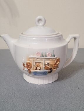 Vintage‎ Porcelier Hearth Scene Teapot - Hand Painted